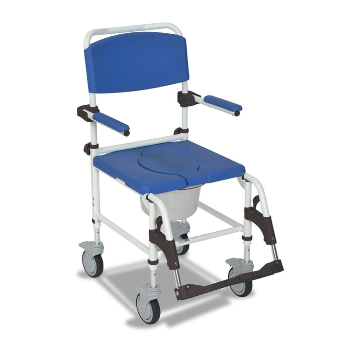 Aluminum Rehab Shower Commode Chair with Four Rear-locking Casters