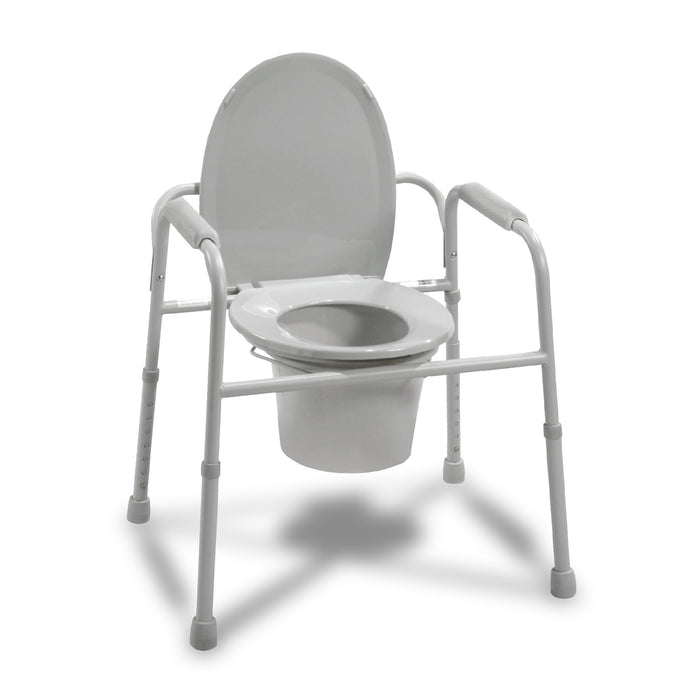 Deluxe All-In-One Welded Steel Commode with Plastic Armrests