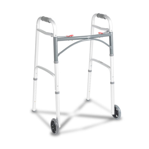 Deluxe Folding Walker, Two Button with 5" Wheels