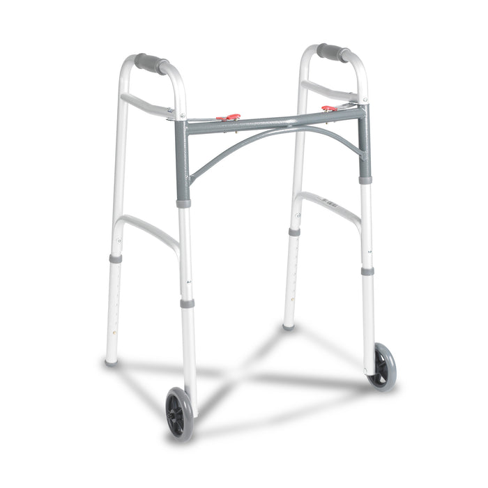 Deluxe Folding Walker, Two Button with 5" Wheels