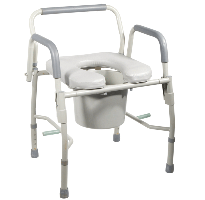 Deluxe Steel Drop-Arm Commode with Padded Seat