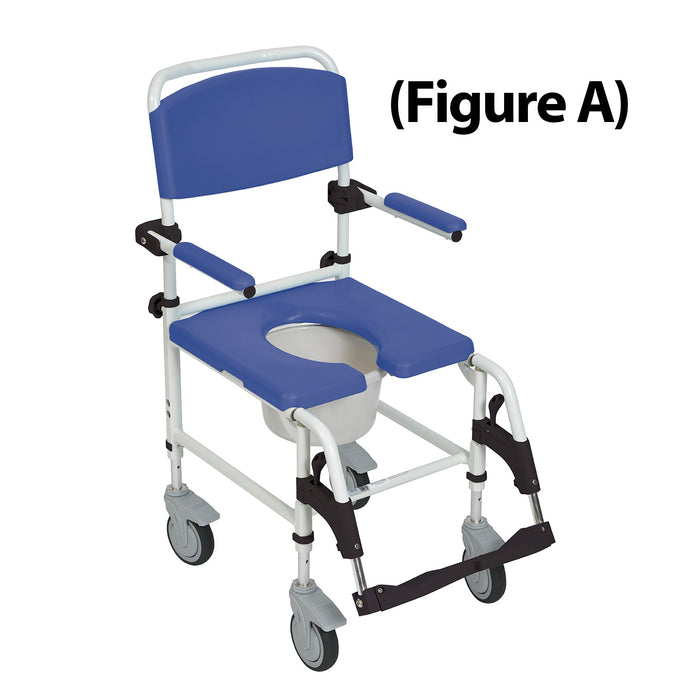 Aluminum Rehab Shower Commode Chair with Four Rear-locking Casters